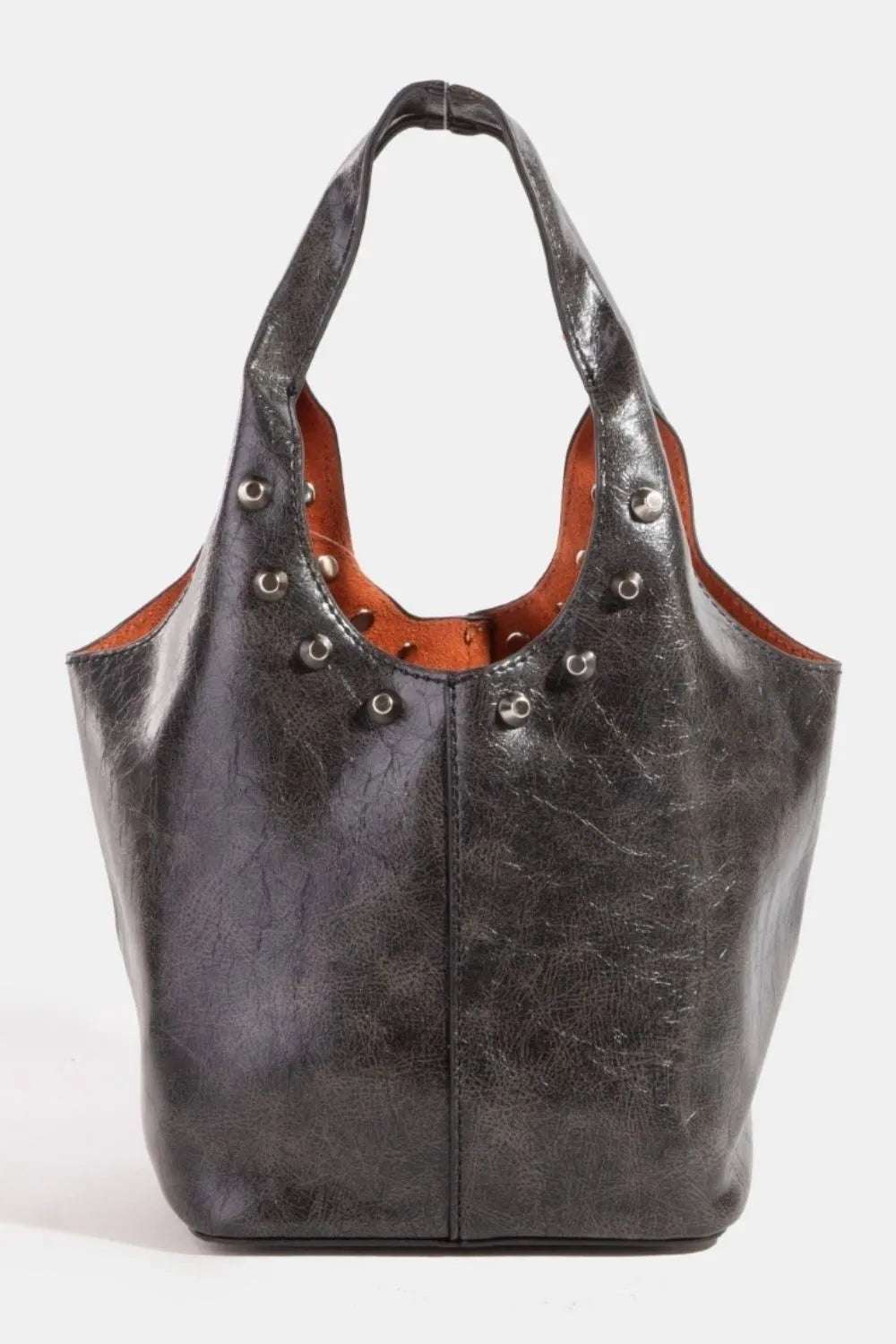 Fame Weathered Faux Leather And Studs Bucket Bag - Premium Crossbody Bag from Trendsi - Just $25.99! Shop now at Handbags Specialist Headquarter