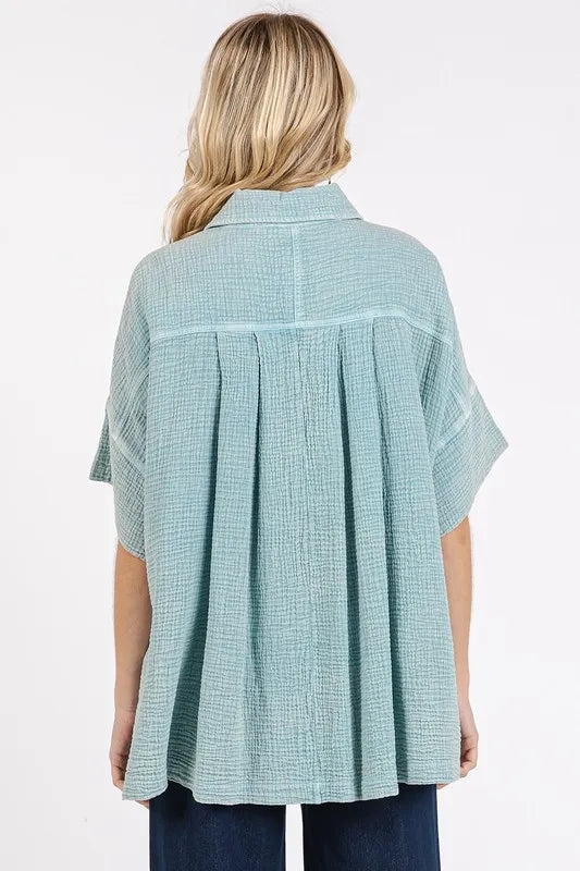 Mittoshop Mineral Wash Gauze Oversized Short Sleeve Shirt - Premium Women / Jeans & Denim from Trendsi - Just $50.74! Shop now at Handbags Specialist Headquarter