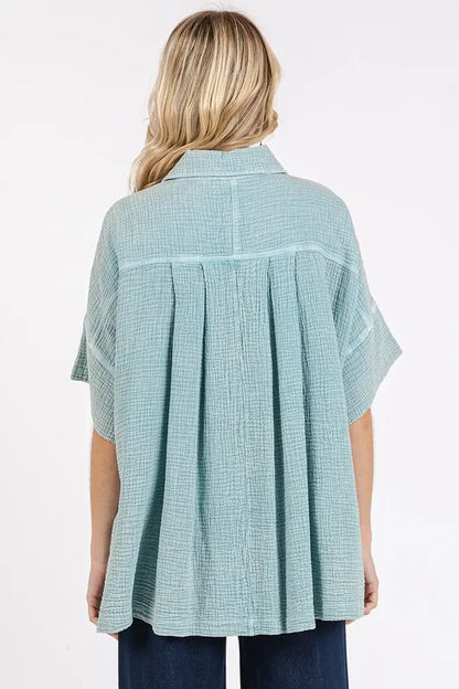 Mittoshop Mineral Wash Gauze Oversized Short Sleeve Shirt - Premium Women / Jeans & Denim from Trendsi - Just $50.74! Shop now at Handbags Specialist Headquarter