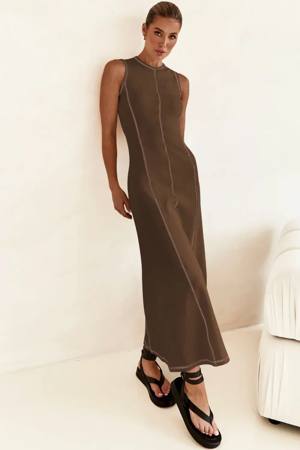 Contrast Stitching Maxi Tank Dress - Premium Maxi Dress from Trendsi - Just $32.99! Shop now at Handbags Specialist Headquarter