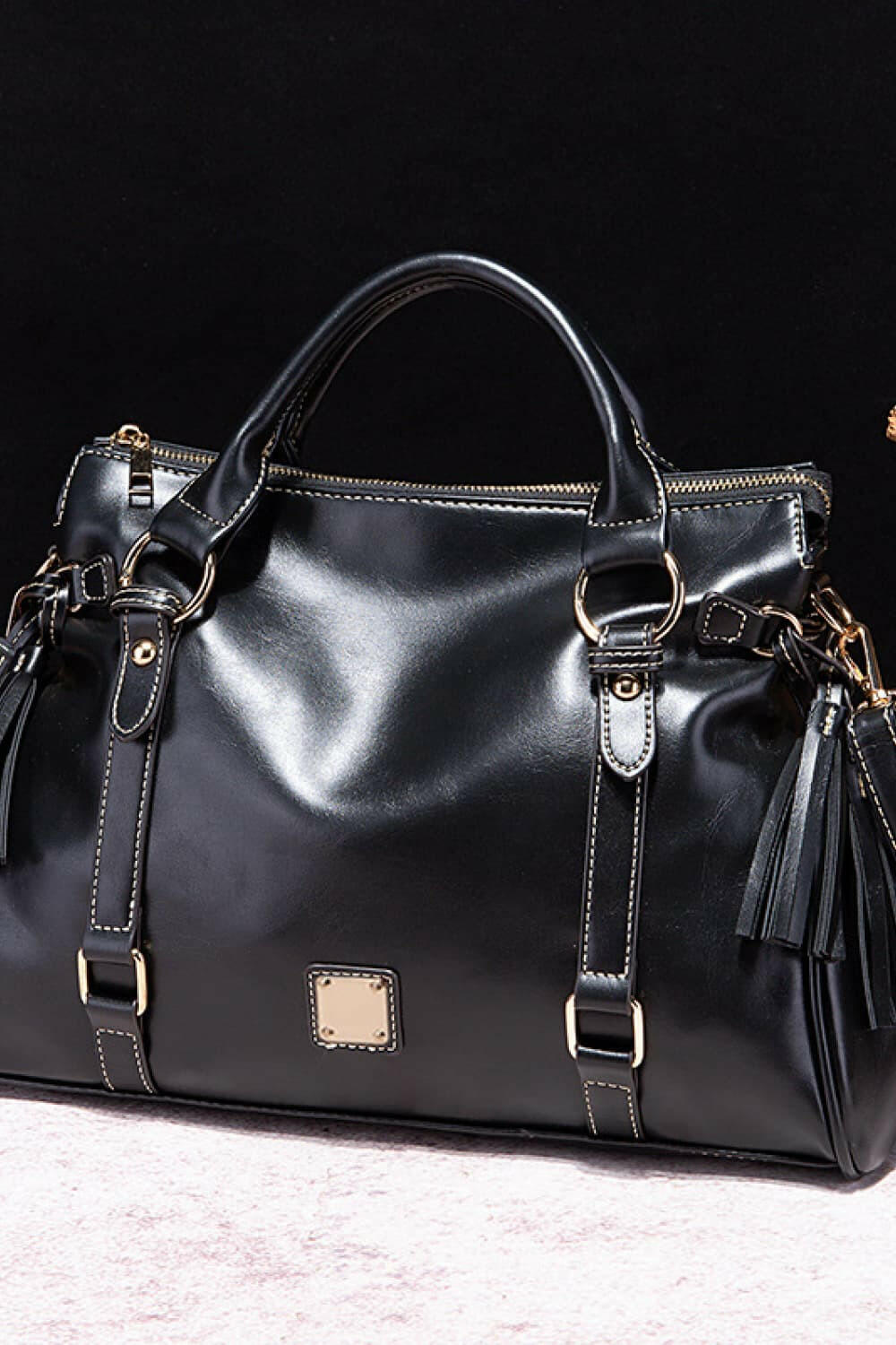 PU Leather Handbag with Tassels.