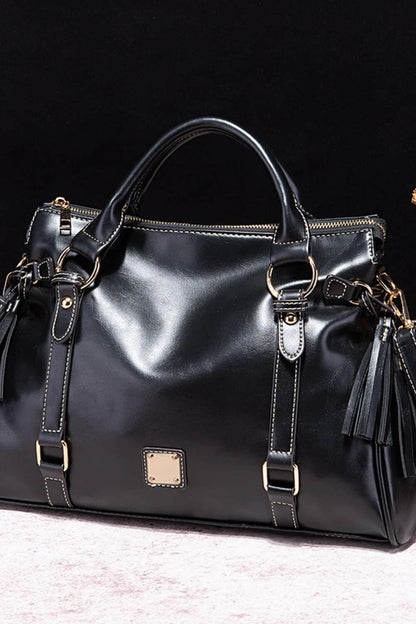 PU Leather Handbag with Tassels.