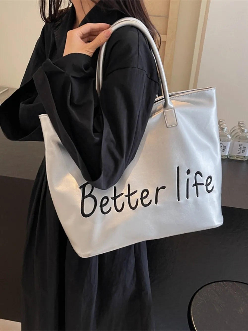 BETTER LIFE PU Leather Tote Bag - Premium Tote Bag from Trendsi - Just $38.99! Shop now at Handbags Specialist Headquarter