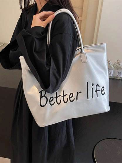 BETTER LIFE PU Leather Tote Bag - Premium Tote Bag from Trendsi - Just $38.99! Shop now at Handbags Specialist Headquarter