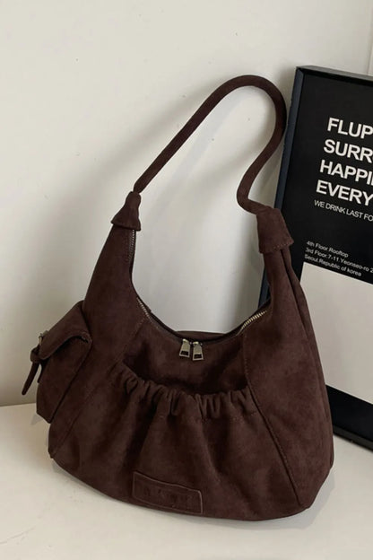 Ruched Suede Handbag with Zipper - Premium Tote Bag from Trendsi - Just $44.99! Shop now at Handbags Specialist Headquarter