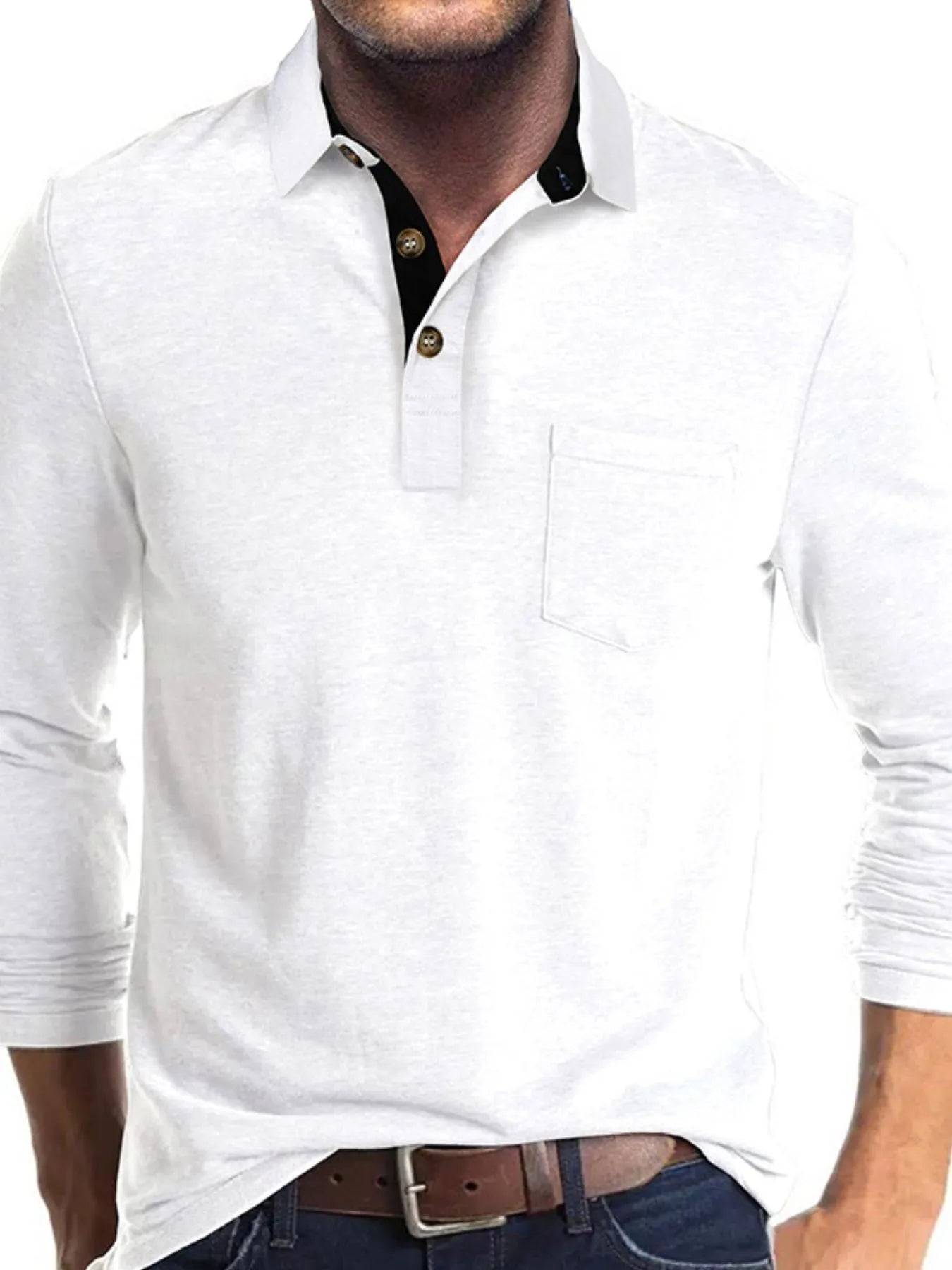 Men's Full Size Long Sleeve Pocket Polo Shirt Plus Size - Premium Men's Polo shirt from Trendsi - Just $41.99! Shop now at Handbags Specialist Headquarter