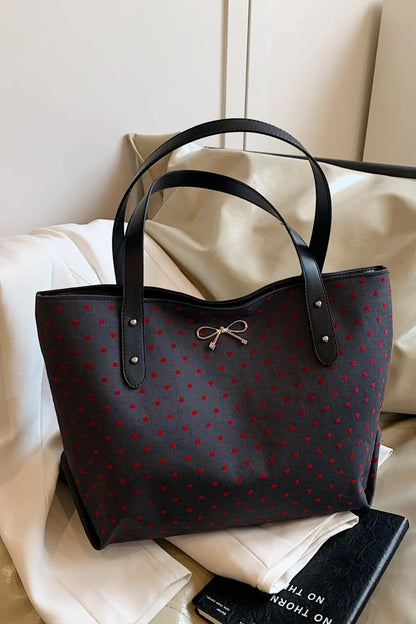 Polyester Bow Polka Dot Tote Bag - Premium Tote Bag from Trendsi - Just $39.99! Shop now at Handbags Specialist Headquarter