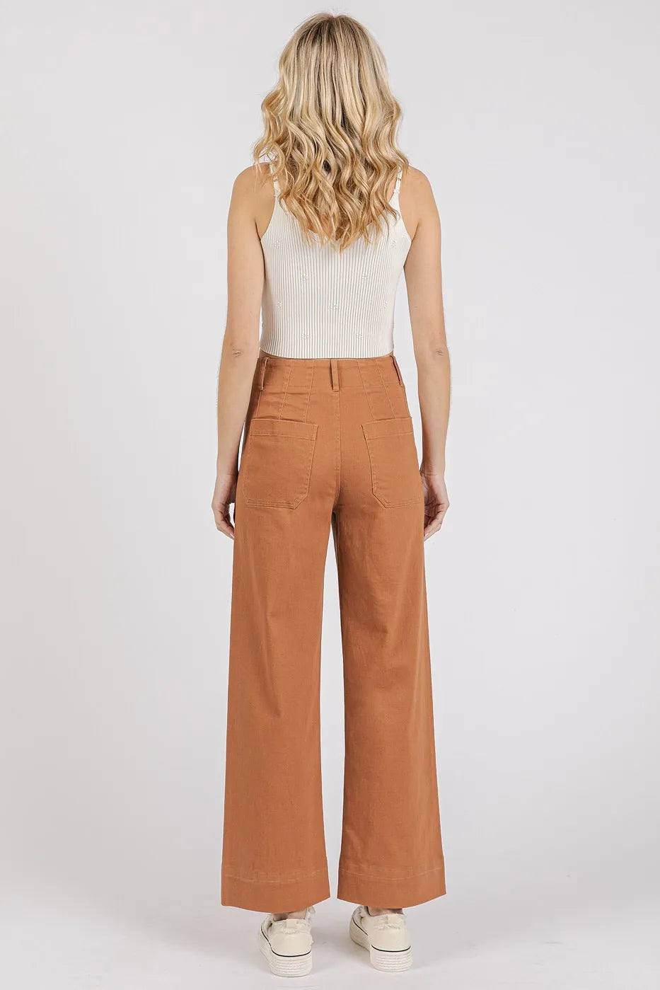 Mittoshop Twill Patch Pocket High Rise Wide Leg Pants - Premium Women Pants from Trendsi - Just $55.99! Shop now at Handbags Specialist Headquarter