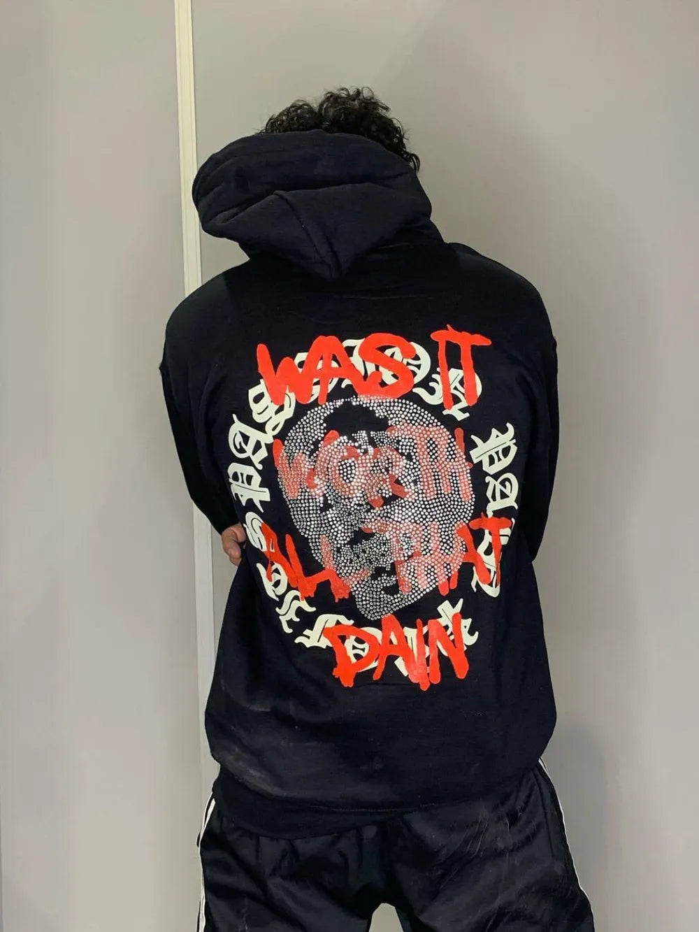 Men's Rhinestone Letter Zip Up Hoodie - Premium Men's Sweatshirts from Trendsi - Just $47.94! Shop now at Handbags Specialist Headquarter