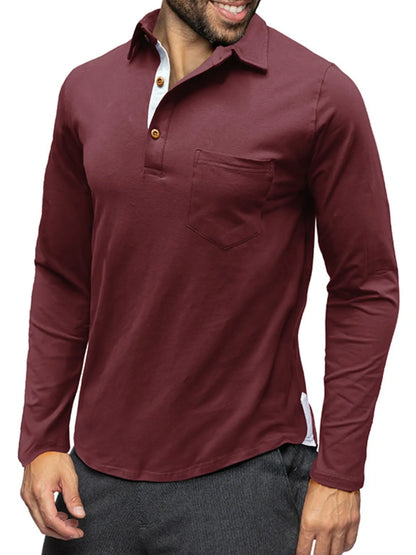 Men's Long Sleeve Polo Shirt with Chest Pocket - Premium Men's Polo shirt from Trendsi - Just $45.04! Shop now at Handbags Specialist Headquarter