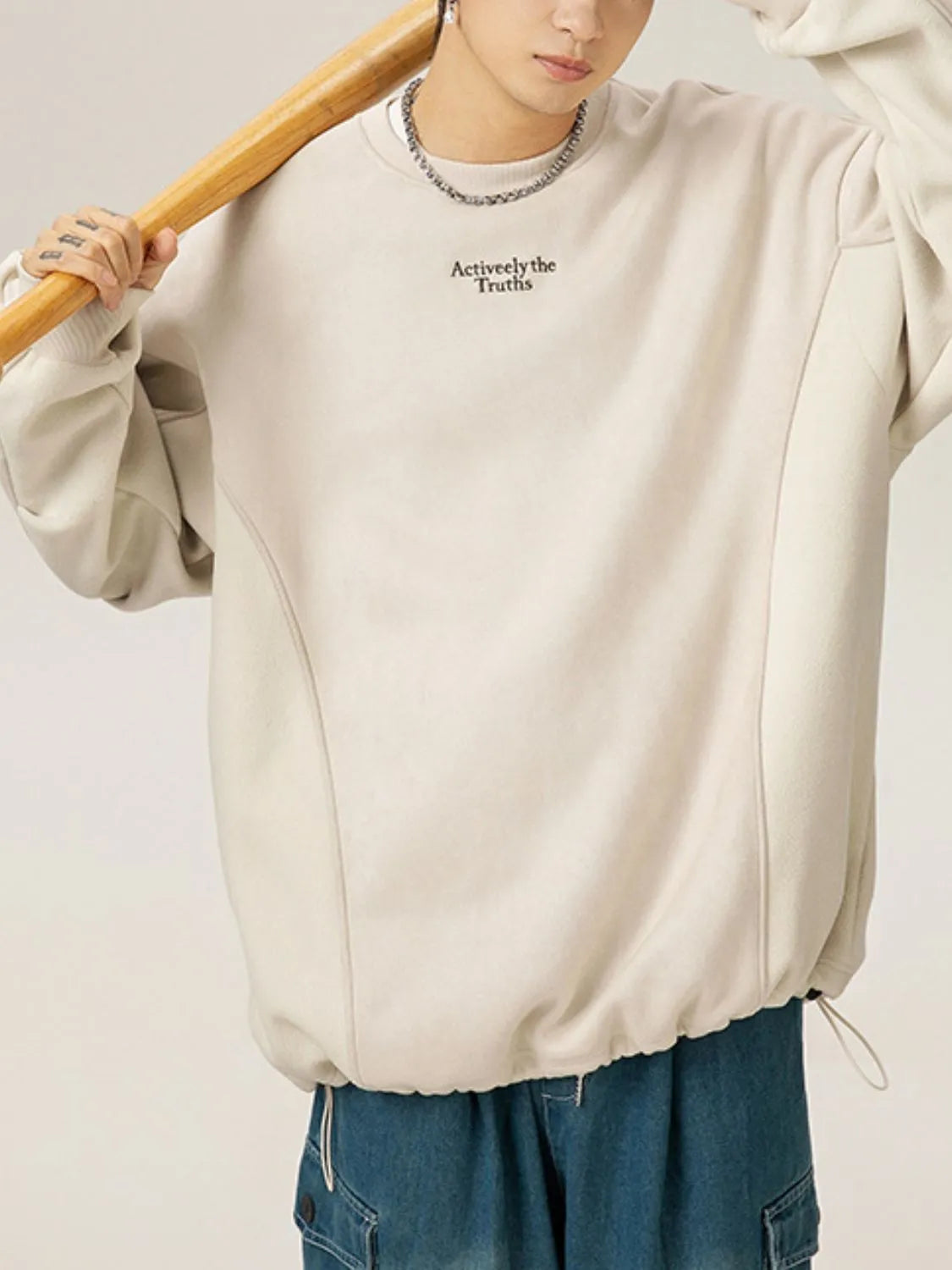 Men's Drawstring Round Neck Long Sleeve Sweatshirt - Premium Men's Sweatshirts from Trendsi - Just $44! Shop now at Handbags Specialist Headquarter