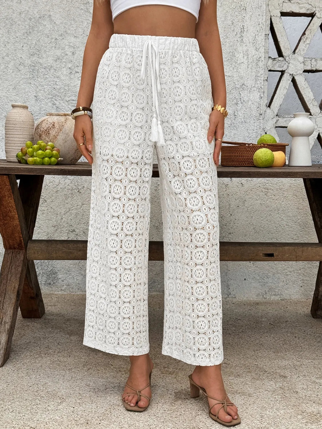 Lace Wide Leg Pants - Premium Women Pants from Trendsi - Just $41.99! Shop now at Handbags Specialist Headquarter