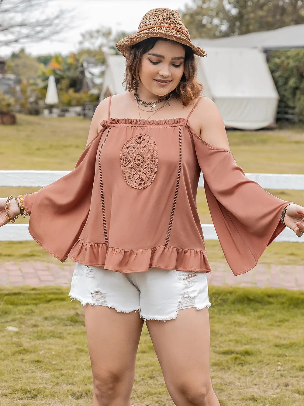 Plus Size Frill Square Neck Long Sleeve Blouse - Premium Plus Size Shirts from Trendsi - Just $30.76! Shop now at Handbags Specialist Headquarter