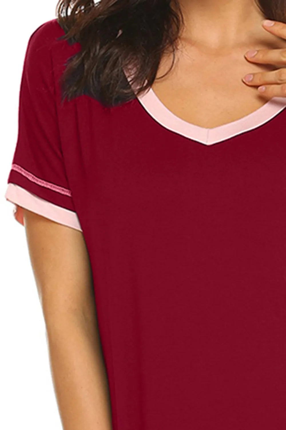 Contrast Trim Short Sleeve Lounge Dress - Premium Sleepwear from Trendsi - Just $26! Shop now at Handbags Specialist Headquarter
