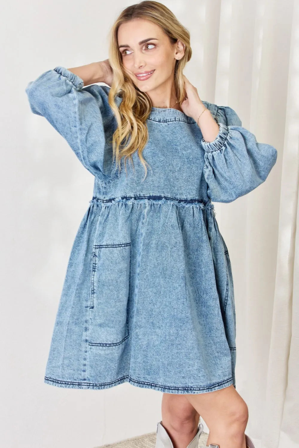 HEYSON Full Size Oversized Denim Babydoll Dress - Premium Dresses from Trendsi - Just $58.99! Shop now at Handbags Specialist Headquarter