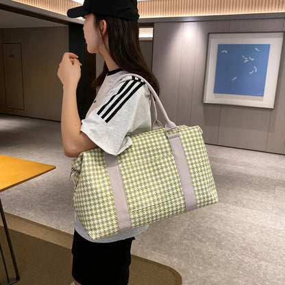 Houndstooth Canvas Travel Bag - Premium travel-bag from Trendsi - Just $44.99! Shop now at Handbags Specialist Headquarter