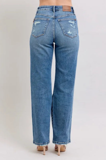 Judy Blue Full Size High Waist Heavy Destroy Straight Jeans Plus Size - Premium Women / Jeans & Denim from Trendsi - Just $62.99! Shop now at Handbags Specialist Headquarter