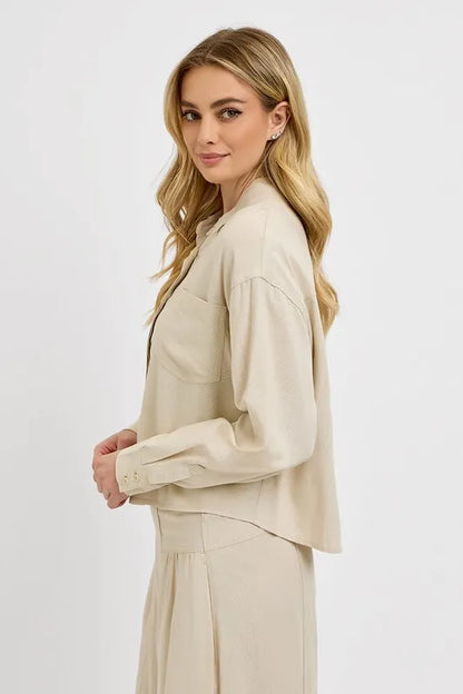 RISEN Button Down Long Sleeve Shirt - Premium Women's Down Shirt Tops from Trendsi - Just $45.72! Shop now at Handbags Specialist Headquarter