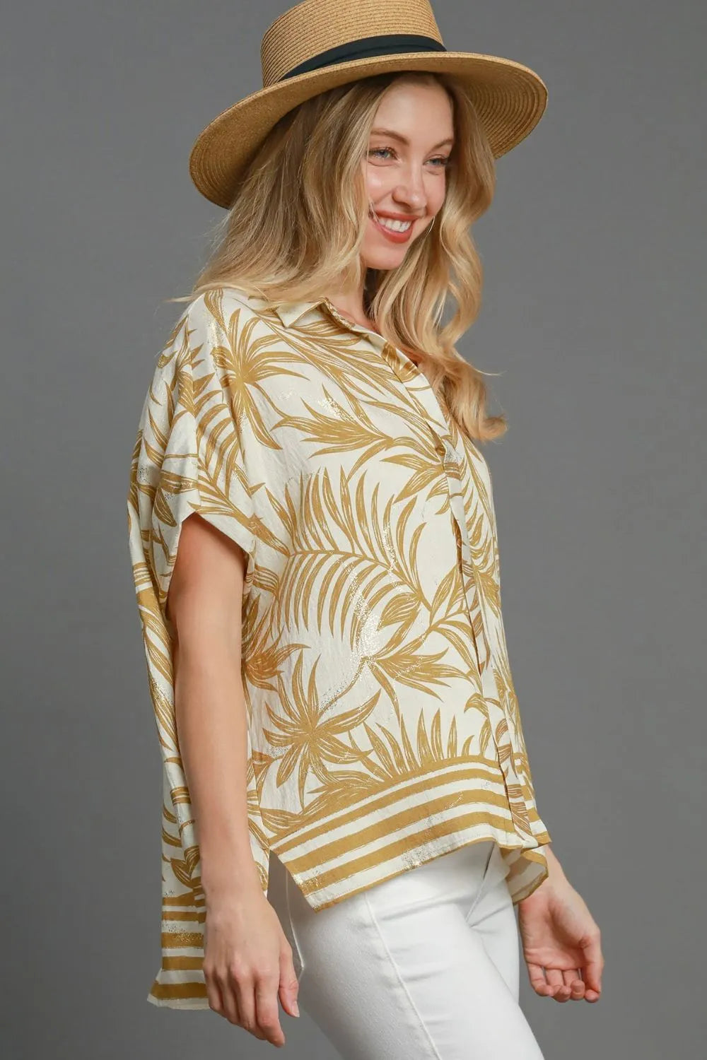 Umgee Full Size Tropical Print Button Down Shirt Plus Size - Premium Dresses from Trendsi - Just $48.99! Shop now at Handbags Specialist Headquarter