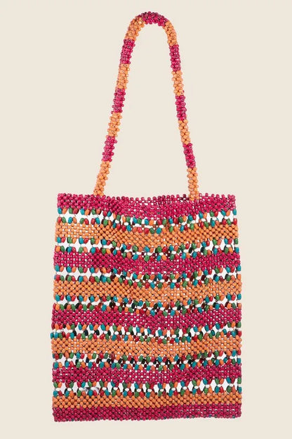 Fame Contrast Wooden Beaded Tote Bag - Premium Tote Bag from Trendsi - Just $38.99! Shop now at Handbags Specialist Headquarter