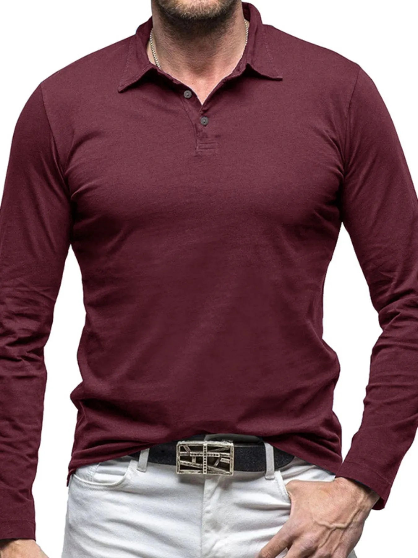 Men's Collared Neck Long Sleeve Polo - Premium Men's Polo shirt from Trendsi - Just $43.99! Shop now at Handbags Specialist Headquarter