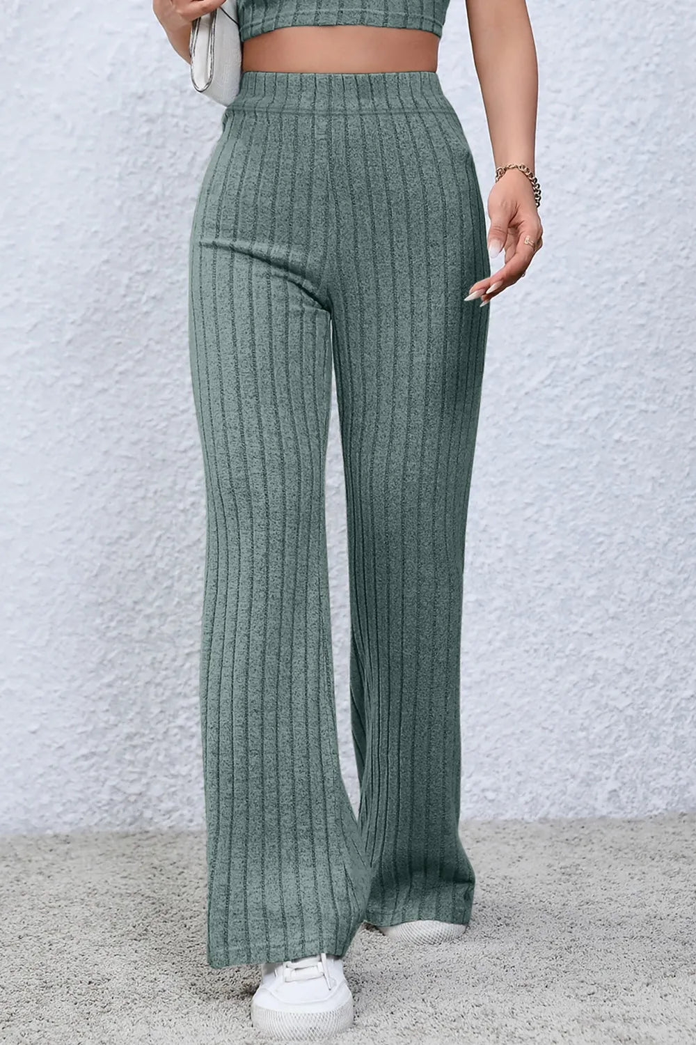 Basic Bae Full Size Ribbed High Waist Flare Pants - Premium Women Pants from Trendsi - Just $10.99! Shop now at Handbags Specialist Headquarter