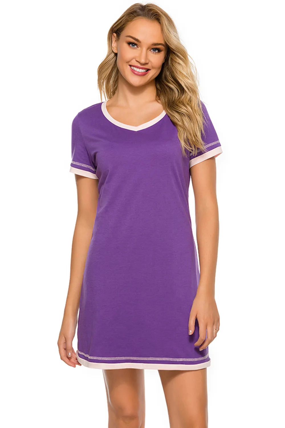 Contrast Trim Short Sleeve Lounge Dress - Premium Sleepwear from Trendsi - Just $26! Shop now at Handbags Specialist Headquarter