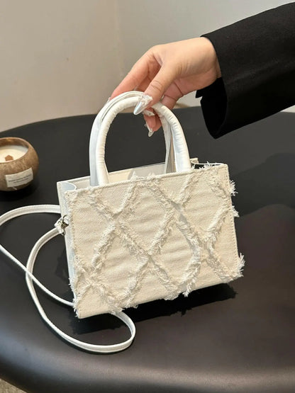 Raw Hem Denim PU Leather Handbag.