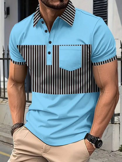 Men's Full Size Collared Contrast Striped Polo Plus Size - Premium Men's Polo shirt from Trendsi - Just $29.99! Shop now at Handbags Specialist Headquarter