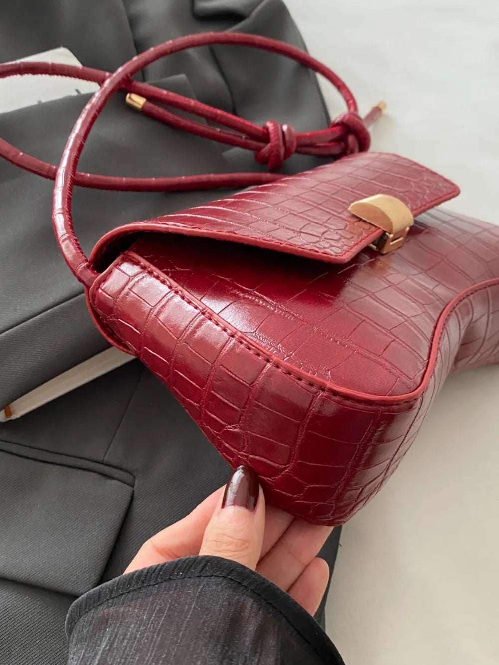 PU Leather Texture Crossbody Bag - Premium Crossbody Bag from Trendsi - Just $19.99! Shop now at Handbags Specialist Headquarter