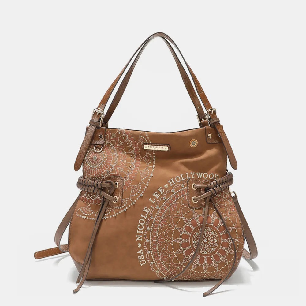 Nicole Lee USA Side Braided Tassel Inlaid Rhinestone Embroidery Hobo Bag - Premium Tote Bag from Trendsi - Just $70.99! Shop now at Handbags Specialist Headquarter