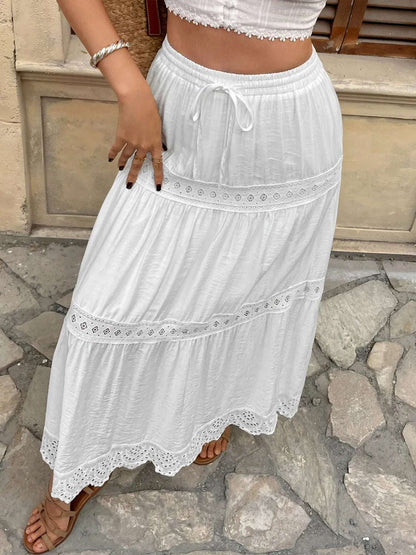 Lace Detail Elastic Waist Skirt - Premium Skirts from Trendsi - Just $48.99! Shop now at Handbags Specialist Headquarter