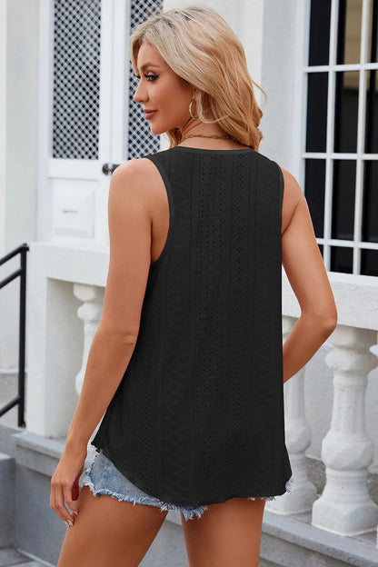 Florira Eyelet Round Neck Tank - Premium Tops from Trendsi - Just $18.22! Shop now at Handbags Specialist Headquarter