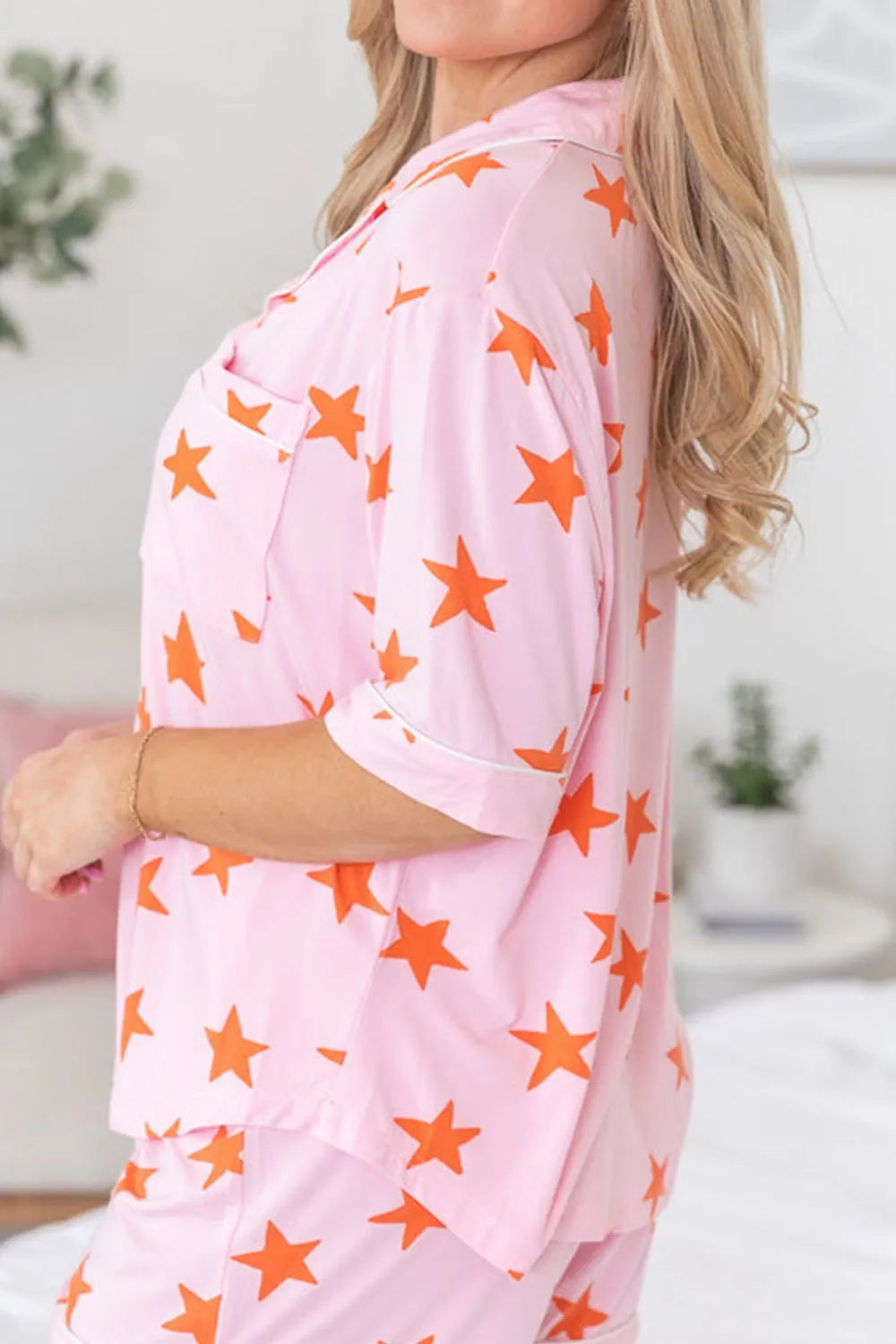 Star Print Short Sleeve Shirt and Shorts Set - Premium Sleepwear from Trendsi - Just $58.99! Shop now at Handbags Specialist Headquarter