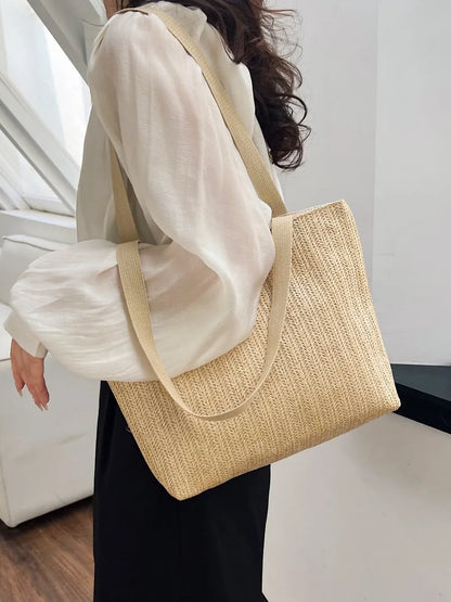 Straw Woven Tote Bag - Premium Tote Bag from Trendsi - Just $39.99! Shop now at Handbags Specialist Headquarter