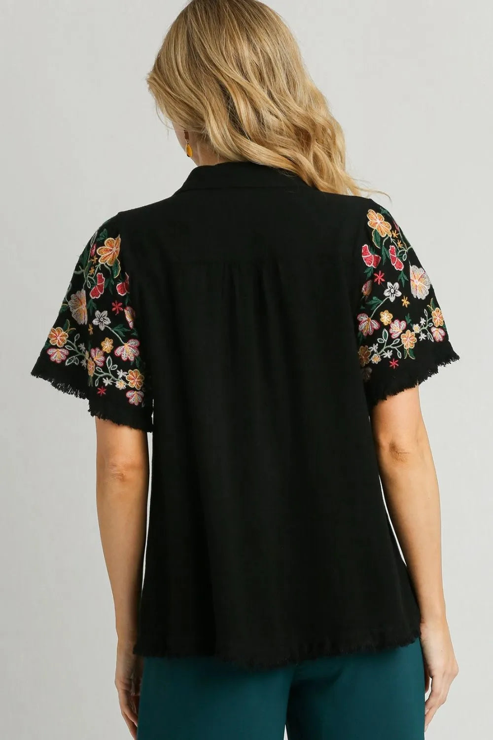 Umgee Full Size Linen Shirt with Embroidered Sleeves Plus Size - Premium Dresses from Trendsi - Just $60.99! Shop now at Handbags Specialist Headquarter