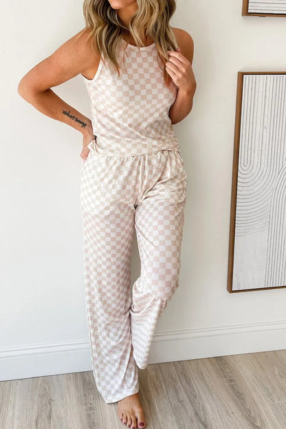 Ribbed Texture Checkered Print Tank and Pants Set - Premium Sleepwear from Trendsi - Just $39.99! Shop now at Handbags Specialist Headquarter