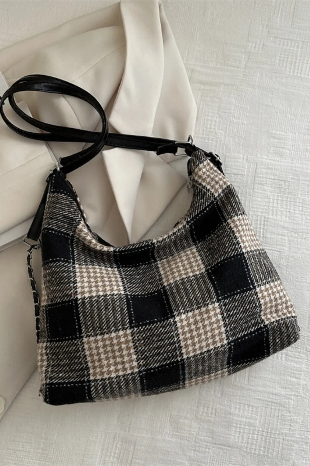 Plaid Adjustable Strap Handbag - Premium Tote Bag from Trendsi - Just $37.99! Shop now at Handbags Specialist Headquarter