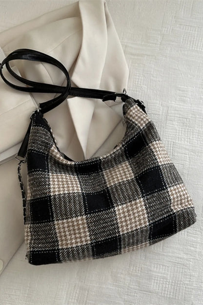 Plaid Adjustable Strap Handbag - Premium Tote Bag from Trendsi - Just $37.99! Shop now at Handbags Specialist Headquarter
