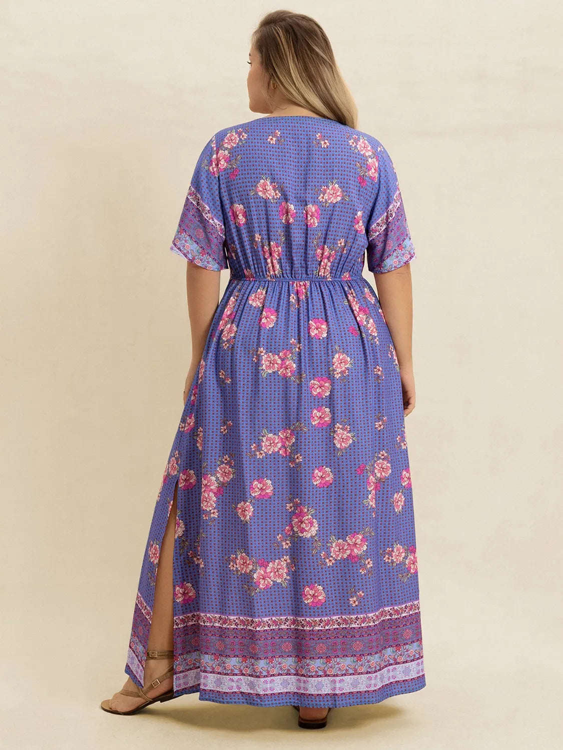 Plus Size Printed V-Neck Flutter Sleeve Dress - Premium Dresses from Trendsi - Just $38.99! Shop now at Handbags Specialist Headquarter