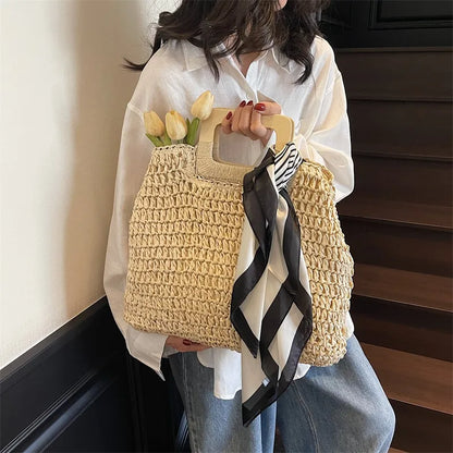 Straw Woven Handbag - Premium handbags from Trendsi - Just $43.99! Shop now at Handbags Specialist Headquarter