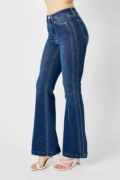 Judy Blue Full Size Hw Angled Side Seam Detail Flare Jeans Plus Size - Premium Women / Jeans & Denim from Trendsi - Just $71.99! Shop now at Handbags Specialist Headquarter