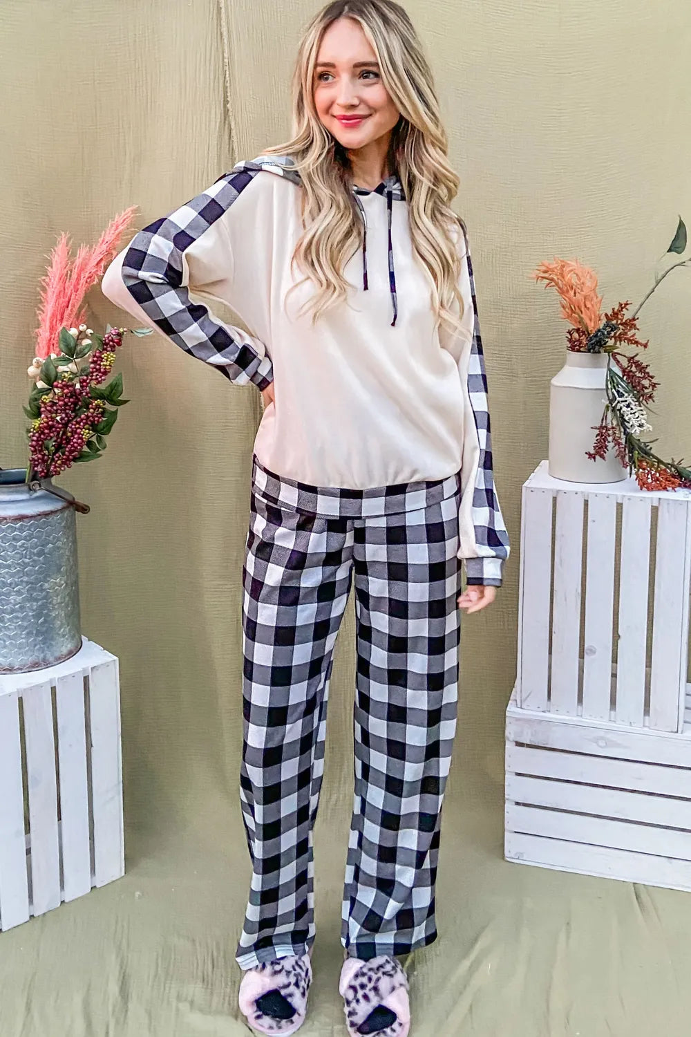 And The Why Drawstring Hooded Top and Plaid Pants Lounge Set - Premium Sleepwear from Trendsi - Just $53.99! Shop now at Handbags Specialist Headquarter
