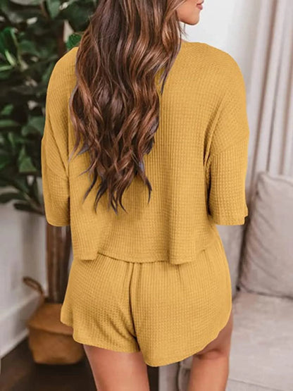 Waffle Knit Top and Shorts Lounge Set - Premium Sleepwear from Trendsi - Just $29.99! Shop now at Handbags Specialist Headquarter