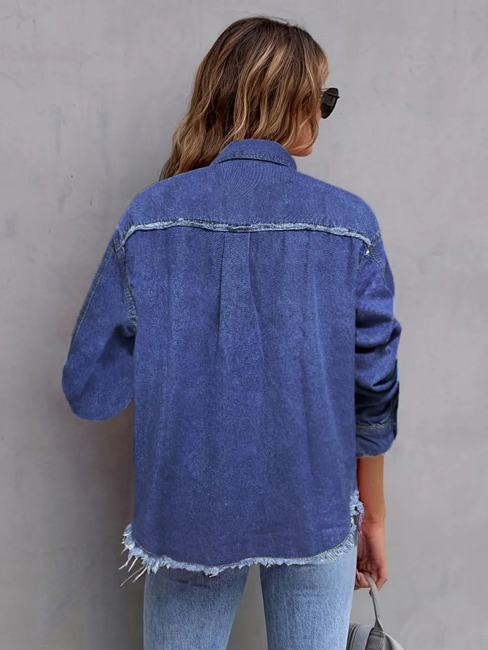 Pocketed Collared Neck Long Sleeve Denim Shirt - Premium Women / Jeans & Denim from Trendsi - Just $38.26! Shop now at Handbags Specialist Headquarter