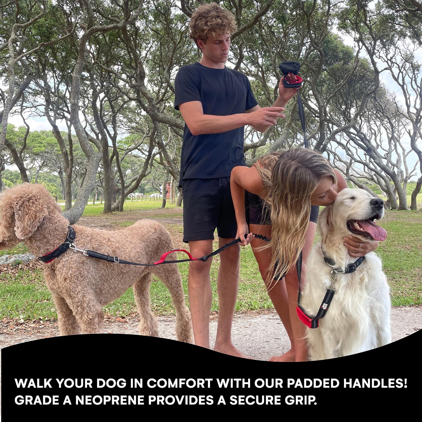 RhinoGrip Aqua: Double Handle Reflective Dog Leash