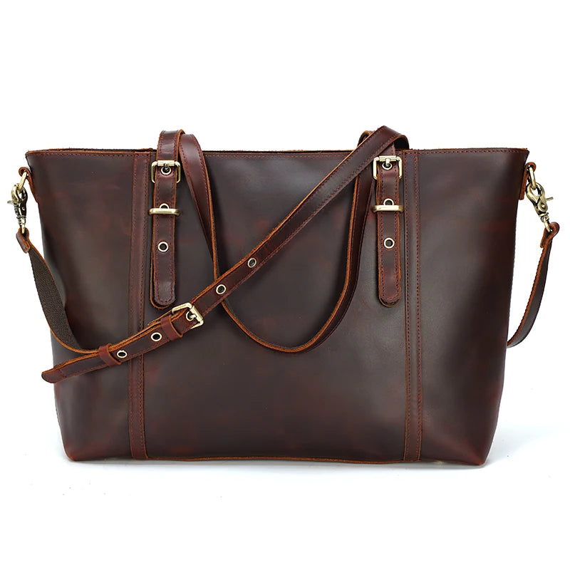 TIDING Festival Gift Christmas Custom Logo Retro Crazy Horse Leather Handbag Lady Brown Shoulder Bag Women Leather Tote Bag - Premium  from Handbags Specialist Headquarter - Just $113.99! Shop now at Handbags Specialist Headquarter