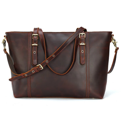 TIDING Festival Gift Christmas Custom Logo Retro Crazy Horse Leather Handbag Lady Brown Shoulder Bag Women Leather Tote Bag - Premium  from Handbags Specialist Headquarter - Just $113.99! Shop now at Handbags Specialist Headquarter