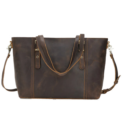 TIDING Festival Gift Christmas Custom Logo Retro Crazy Horse Leather Handbag Lady Brown Shoulder Bag Women Leather Tote Bag - Premium  from Handbags Specialist Headquarter - Just $113.99! Shop now at Handbags Specialist Headquarter