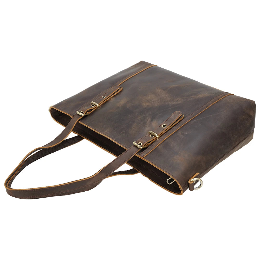 TIDING Festival Gift Christmas Custom Logo Retro Crazy Horse Leather Handbag Lady Brown Shoulder Bag Women Leather Tote Bag - Premium  from Handbags Specialist Headquarter - Just $113.99! Shop now at Handbags Specialist Headquarter